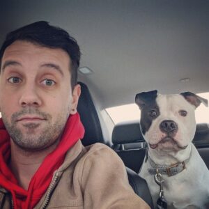 selfie with dog in car