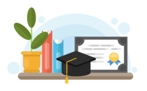 graphical illustration of graduating with a certificate