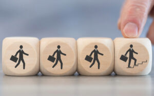 abstract image with building blocks illustrating someone climbing the career ladder