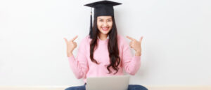 female college student wearing a graduation cap