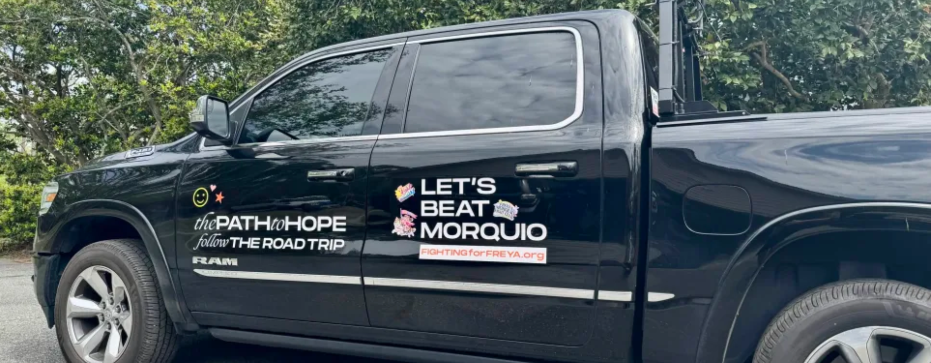 Fighting For Freya logo on a pickup truck